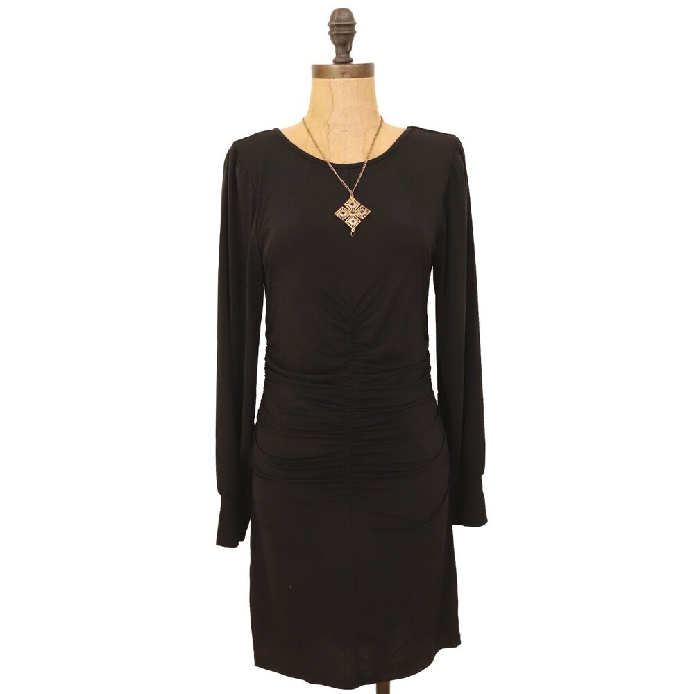 19 Cooper Nordstrom Ruched Front Dress M Balloon Sleeve LBD Bodycon Black NWT B6